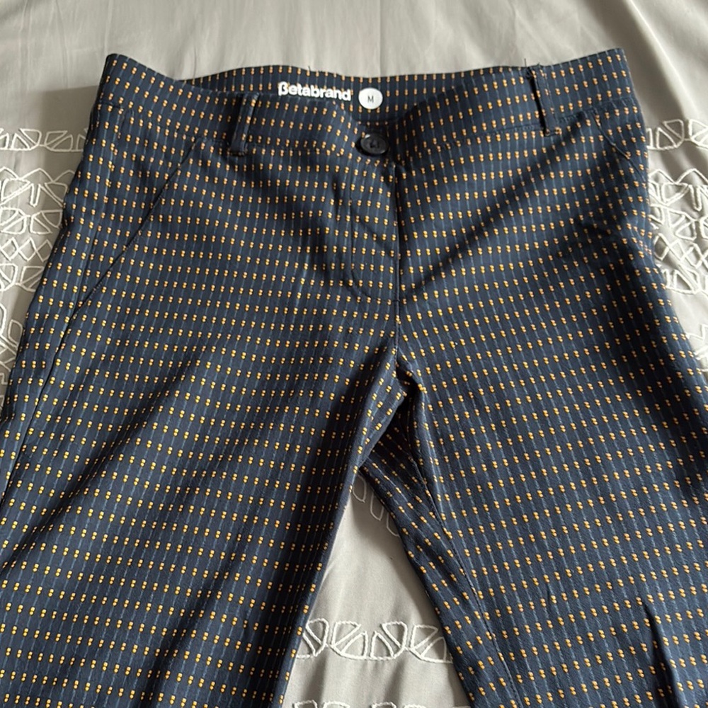Betabrand Black and Gold Patterned Pants